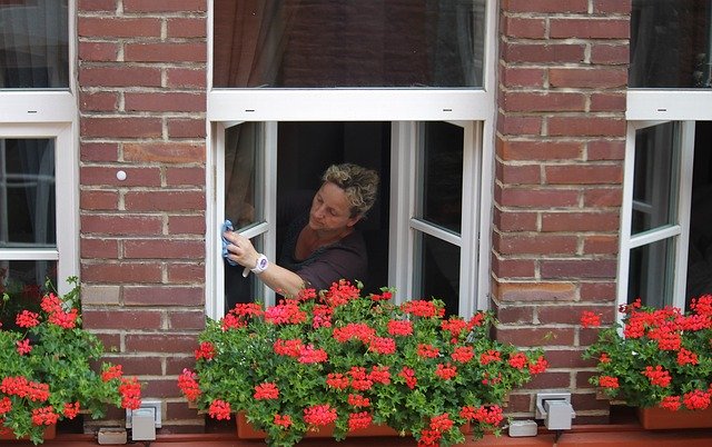 žena myjící okna